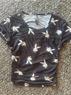 Black Tee with White playboy bunnies